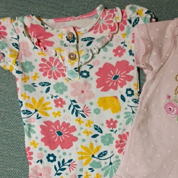 Baby Girls Mixed Short-Sleeve Onesie Bundle - Pink, Gray, Floral - Picture 6 of 10